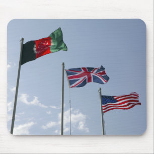 UK Flag between the Afghan and US flags Mouse Mat