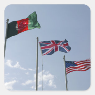 UK Flag between the Afghan and US flags Square Sticker