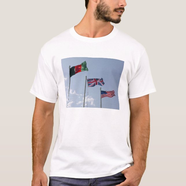 UK Flag between the Afghan and US flags T-Shirt (Front)
