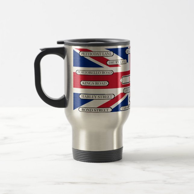 UK Flag & Famous Street Names Travel Mug (Left)