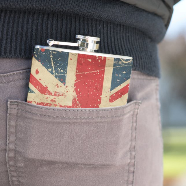 UK Flag Hip Flask (In Situ)