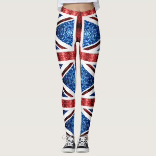 UK flag red and blue sparkles glitters Leggings