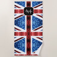 UK flag red and blue sparkles glitters Monogram
