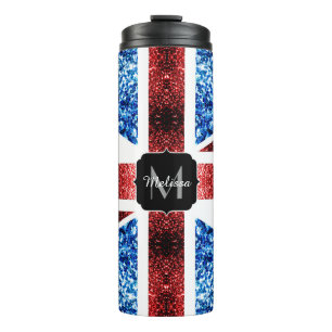 UK flag red and blue sparkles glitters Monogram Thermal Tumbler