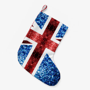 UK flag red and blue sparkles glitters Small Christmas Stocking