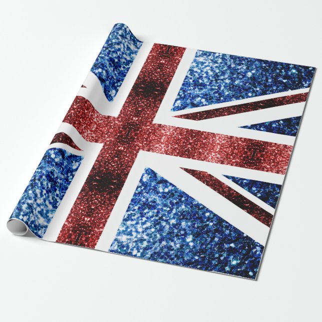 UK flag red and blue sparkles glitters Wrapping Paper (Unrolled)