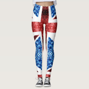 UK flag red blue sparkles glitters Leggings