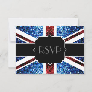 UK flag red blue sparkles glitters Sweet 16 RSVP