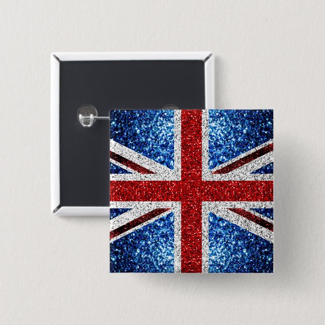 UK flag red blue white sparkles glitters 15 Cm Square Badge (Front & Back)