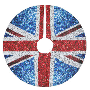 UK flag red blue white sparkles glitters Brushed Polyester Tree Skirt