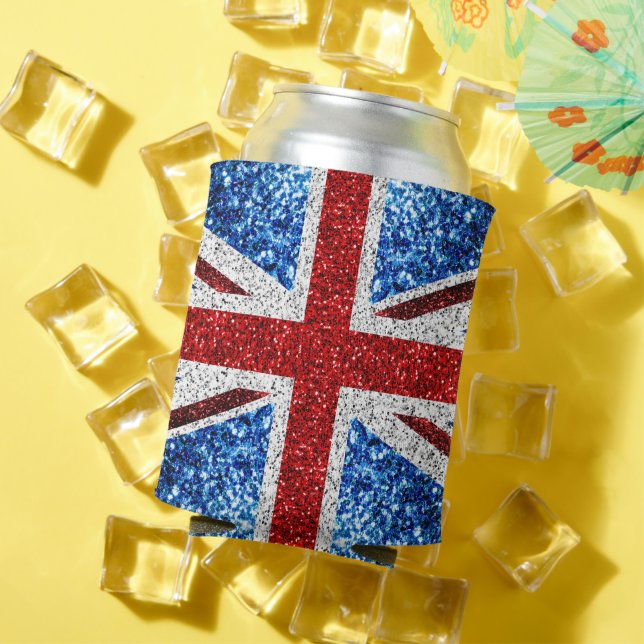 UK flag red blue white sparkles glitters Can Cooler (In Situ Summer)