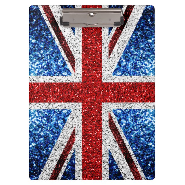 UK flag red blue white sparkles glitters Clipboard (Front)