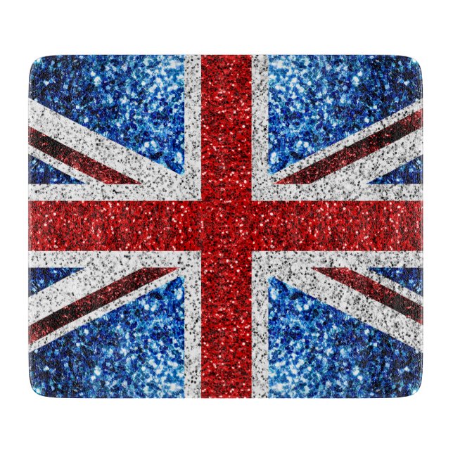UK flag red blue white sparkles glitters Cutting Board (Front)