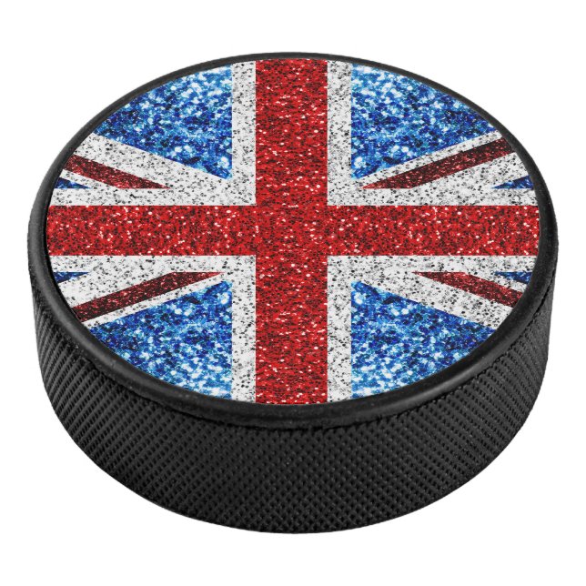 UK flag red blue white sparkles glitters Hockey Puck (3/4)