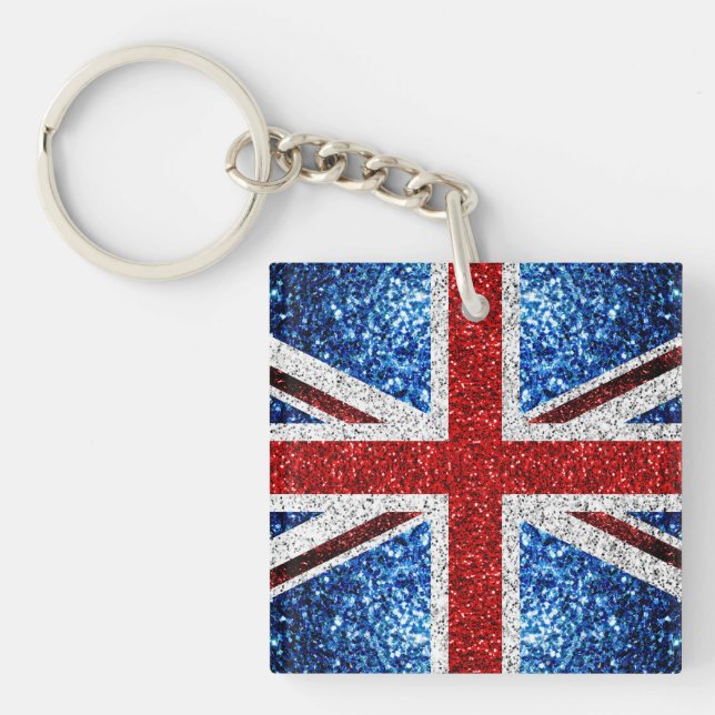 UK flag red blue white sparkles glitters Key Ring (Front)