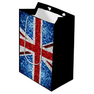 UK flag red blue white sparkles glitters Medium Gift Bag
