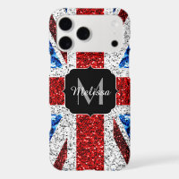 UK flag red blue white sparkles glitters Monogram