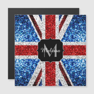 UK flag red blue white sparkles glitters Monogram
