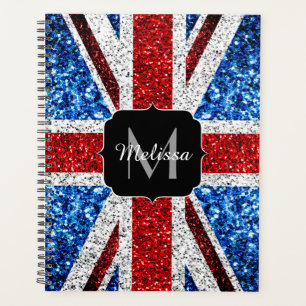 UK flag red blue white sparkles glitters Monogram Planner