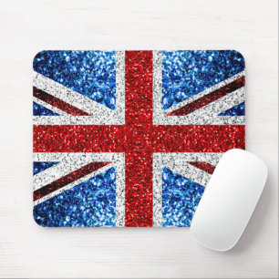 UK flag red blue white sparkles glitters Mouse Mat