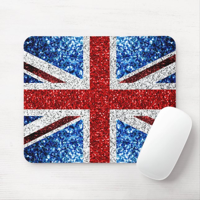 UK flag red blue white sparkles glitters Mouse Mat (With Mouse)