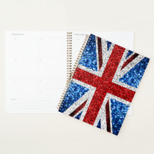 UK flag red blue white sparkles glitters Planner