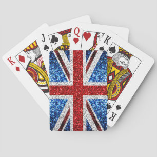 UK flag red blue white sparkles glitters Playing Cards