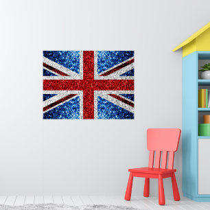 UK flag red blue white sparkles glitters Poster