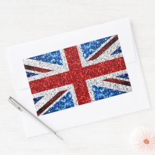 UK flag red blue white sparkles glitters Rectangular Sticker