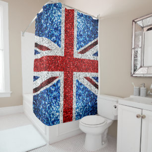 UK flag red blue white sparkles glitters Shower Curtain