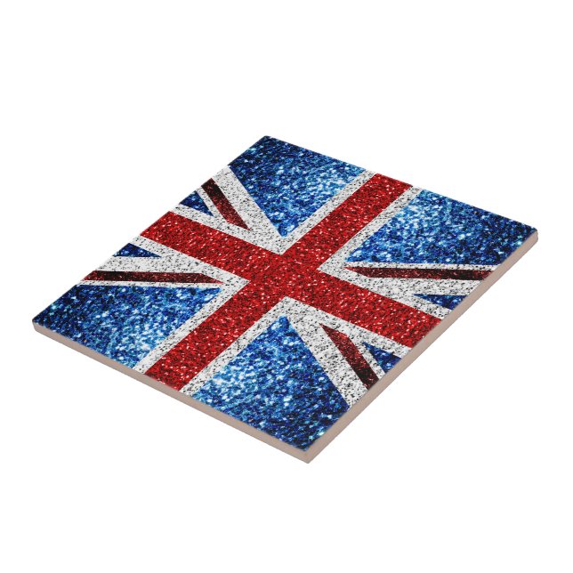 UK flag red blue white sparkles glitters Tile (Side)