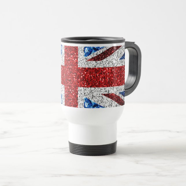 UK flag red blue white sparkles glitters Travel Mug (Front Right)