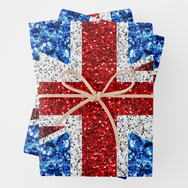 UK flag red blue white sparkles glitters Wrapping Paper Sheet (In situ)