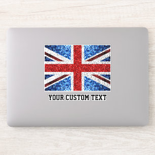 UK flag red blue white sparkles Your custom text