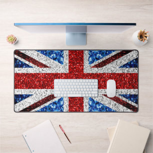 UK flag red white blue sparkles glitters bling Desk Mat