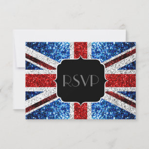 UK flag red white blue sparkles sparkles Sweet 16 RSVP Card