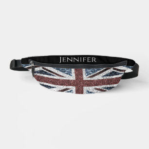 UK flag rustic sparkles Custom name text Bum Bags