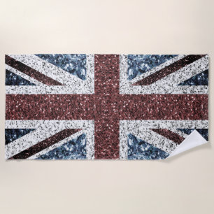UK flag Rustic vintage sparkles glitters bling Beach Towel