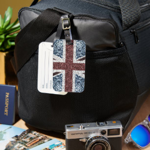 UK flag Rustic vintage sparkles glitters bling Luggage Tag