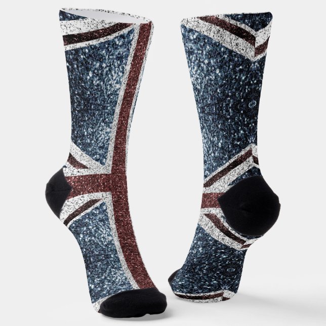 UK flag Rustic vintage sparkles glitters bling Socks (Angled)