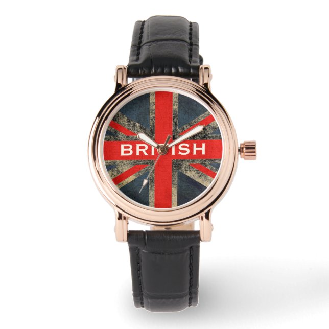 UK Flag Union Jack Custom Leather Strap Watch (Front)