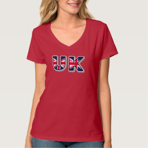 UK Flag Union Jack Women's Red V-Neck T-Shirt