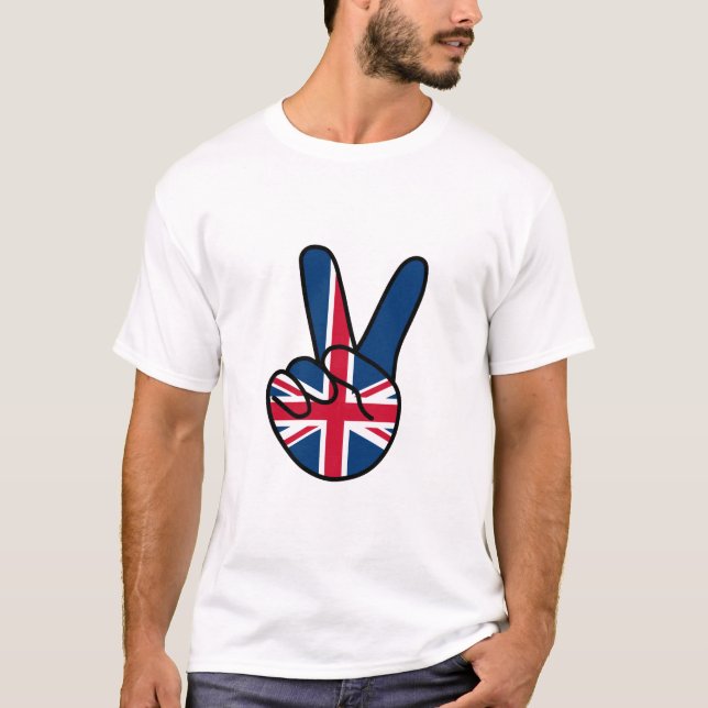UK Flag V Sign T-Shirt (Front)