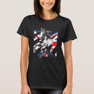 Uk Great Britain Flag Horse Riding Equestrian Spor T-Shirt
