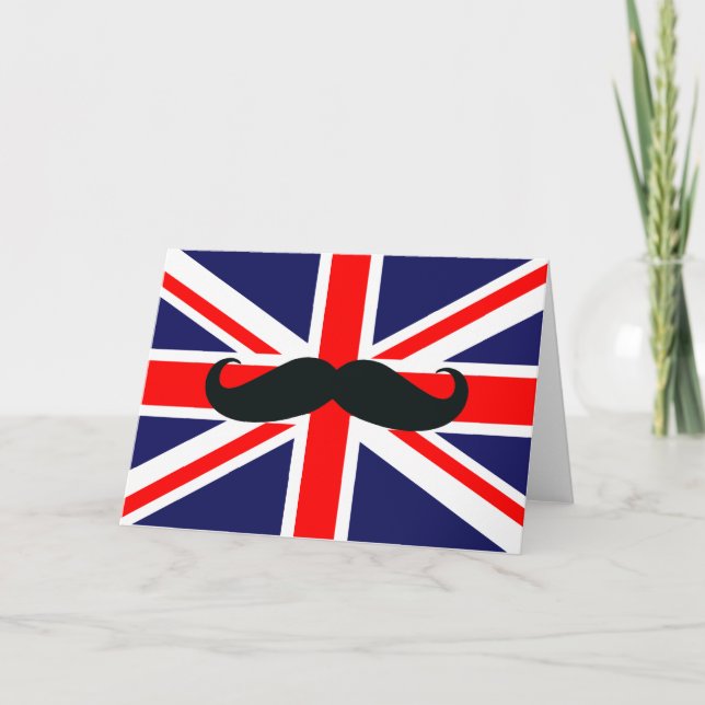 UK Great Britain Flag with Moustache Christmas Car Holiday Card (Front)