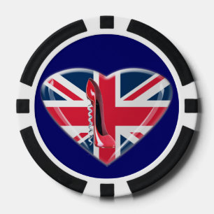 UK Heart Flag Red Corkscrew Stiletto Poker Chip