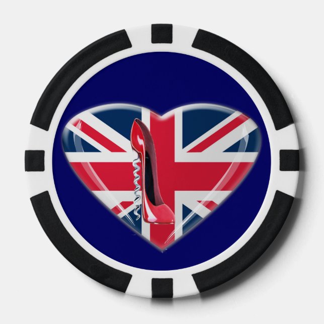 UK Heart Flag Red Corkscrew Stiletto Poker Chip (Front)