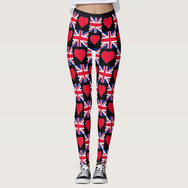 UK Heart United Kingdom Flag Patriotic British Leggings (Front)