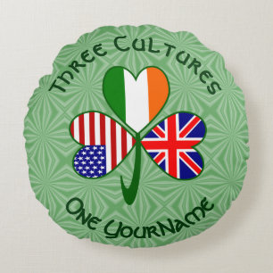 UK Ireland USA Flags Shamrock Personalised  Round Cushion