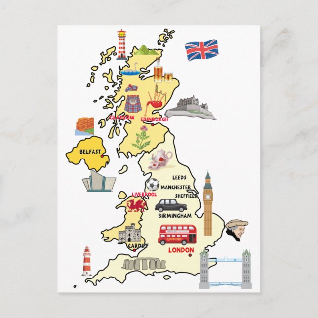 UK map ILLUSTRATED MAP OF UNITED KINGDOM  Postcard (Front)